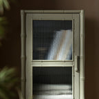 Elstowe Faux Bamboo and Fluted Glass 1-Door Cabinet, Sage Green