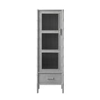Elstowe Faux Bamboo and Fluted Glass 1-Door Cabinet, Warm Grey