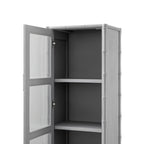 Elstowe Faux Bamboo and Fluted Glass 1-Door Cabinet, Warm Grey