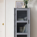 Elstowe Faux Bamboo and Fluted Glass 1-Door Cabinet, Warm Grey