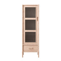 Elstowe Faux Bamboo and Fluted Glass 1-Door Cabinet, Nude Pink