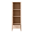 Elstowe Faux Bamboo and Fluted Glass 1-Door Cabinet, Nude Pink