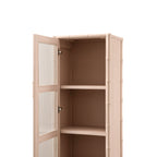 Elstowe Faux Bamboo and Fluted Glass 1-Door Cabinet, Nude Pink