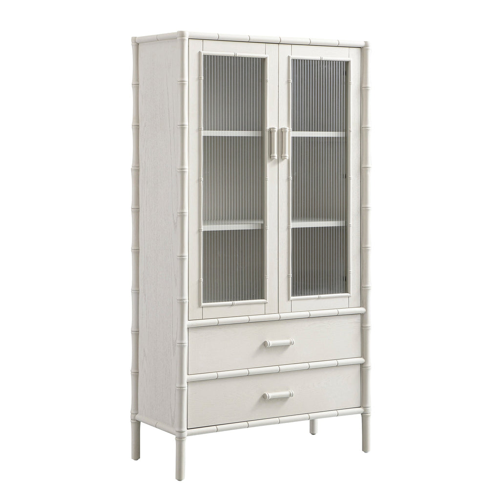 Elstowe Faux Bamboo and Fluted Glass 2-Door Cabinet, Shaded White