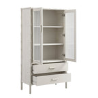 Elstowe Faux Bamboo and Fluted Glass 2-Door Cabinet, Shaded White