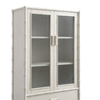Elstowe Faux Bamboo and Fluted Glass 2-Door Cabinet, Shaded White