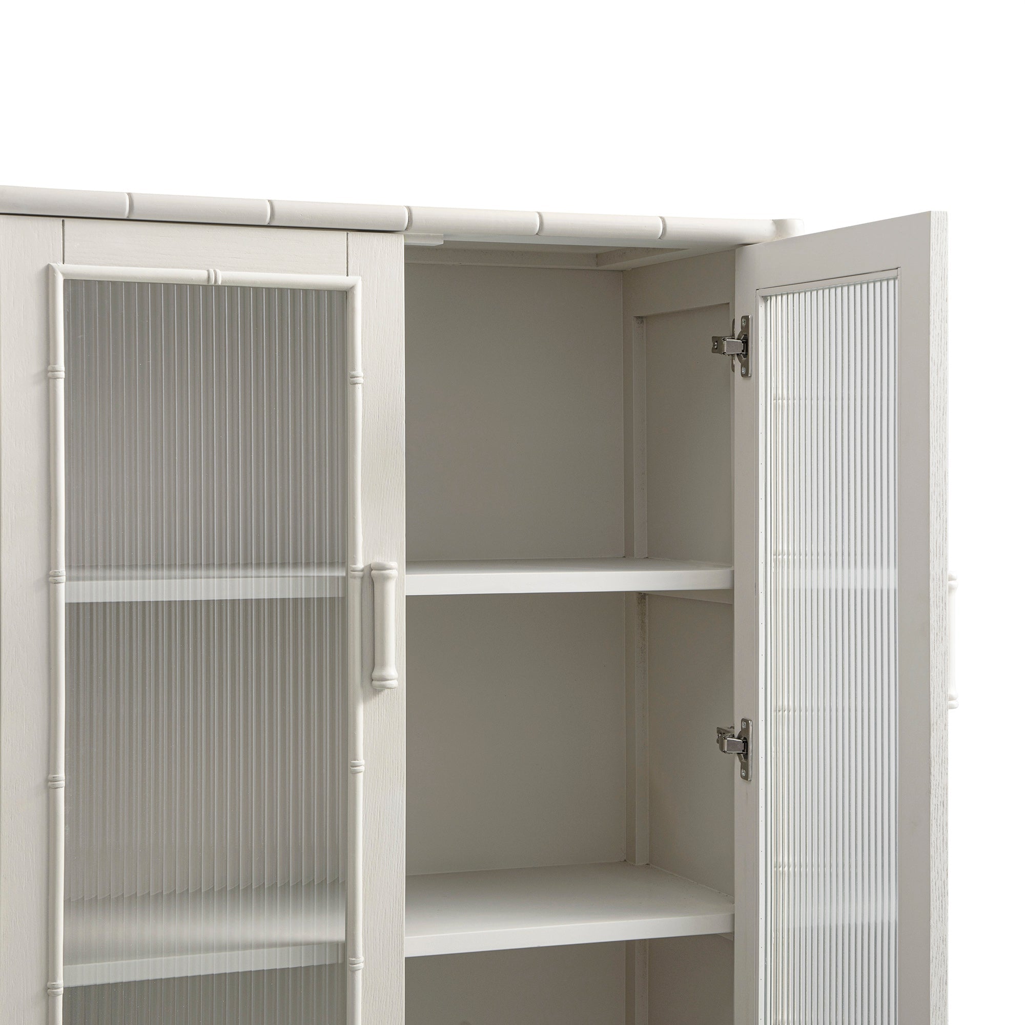 Elstowe Faux Bamboo and Fluted Glass 2-Door Cabinet, Shaded White