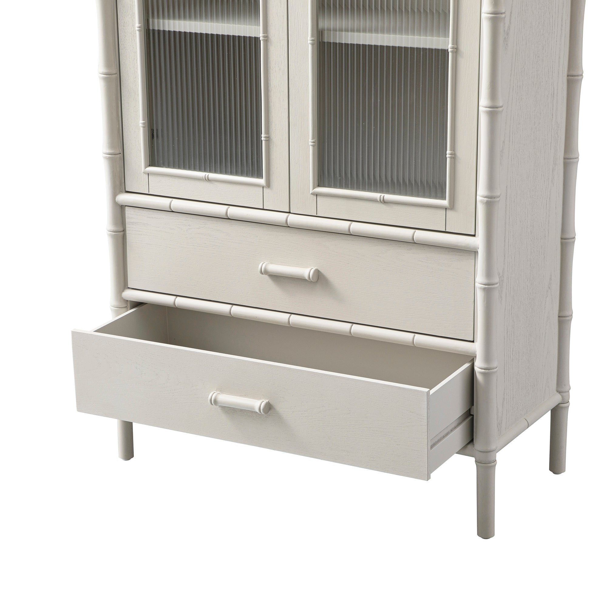 Elstowe Faux Bamboo and Fluted Glass 2-Door Cabinet, Shaded White