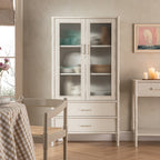 Elstowe Faux Bamboo and Fluted Glass 2-Door Cabinet, Shaded White