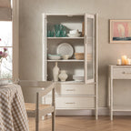 Elstowe Faux Bamboo and Fluted Glass 2-Door Cabinet, Shaded White