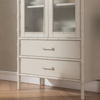 Elstowe Faux Bamboo and Fluted Glass 2-Door Cabinet, Shaded White
