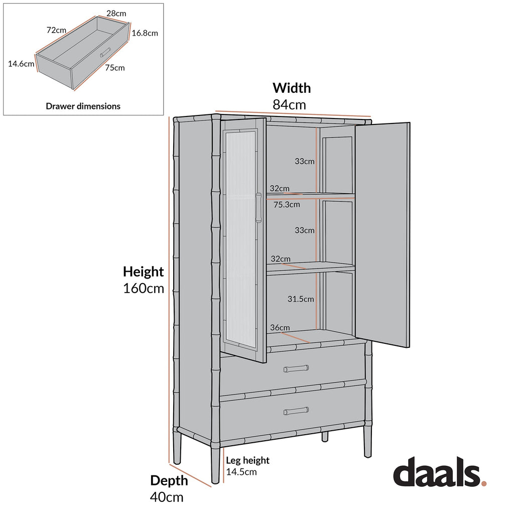 Elstowe Faux Bamboo and Fluted Glass 2-Door Cabinet, Shaded White