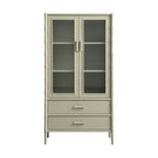Elstowe Faux Bamboo and Fluted Glass 2-Door Cabinet, Sage Green