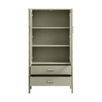 Elstowe Faux Bamboo and Fluted Glass 2-Door Cabinet, Sage Green