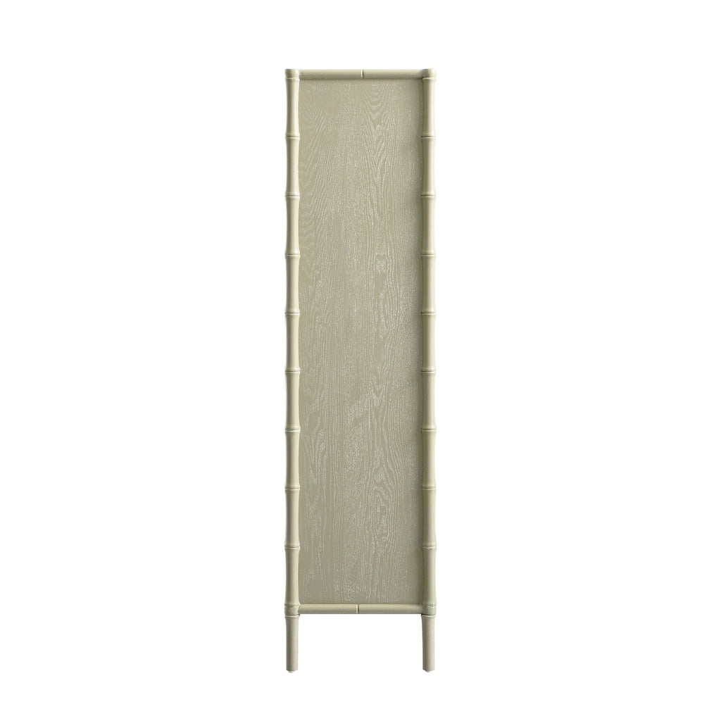 Elstowe Faux Bamboo and Fluted Glass 2-Door Cabinet, Sage Green