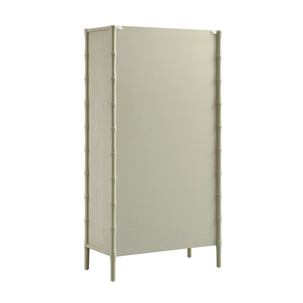 Elstowe Faux Bamboo and Fluted Glass 2-Door Cabinet, Sage Green