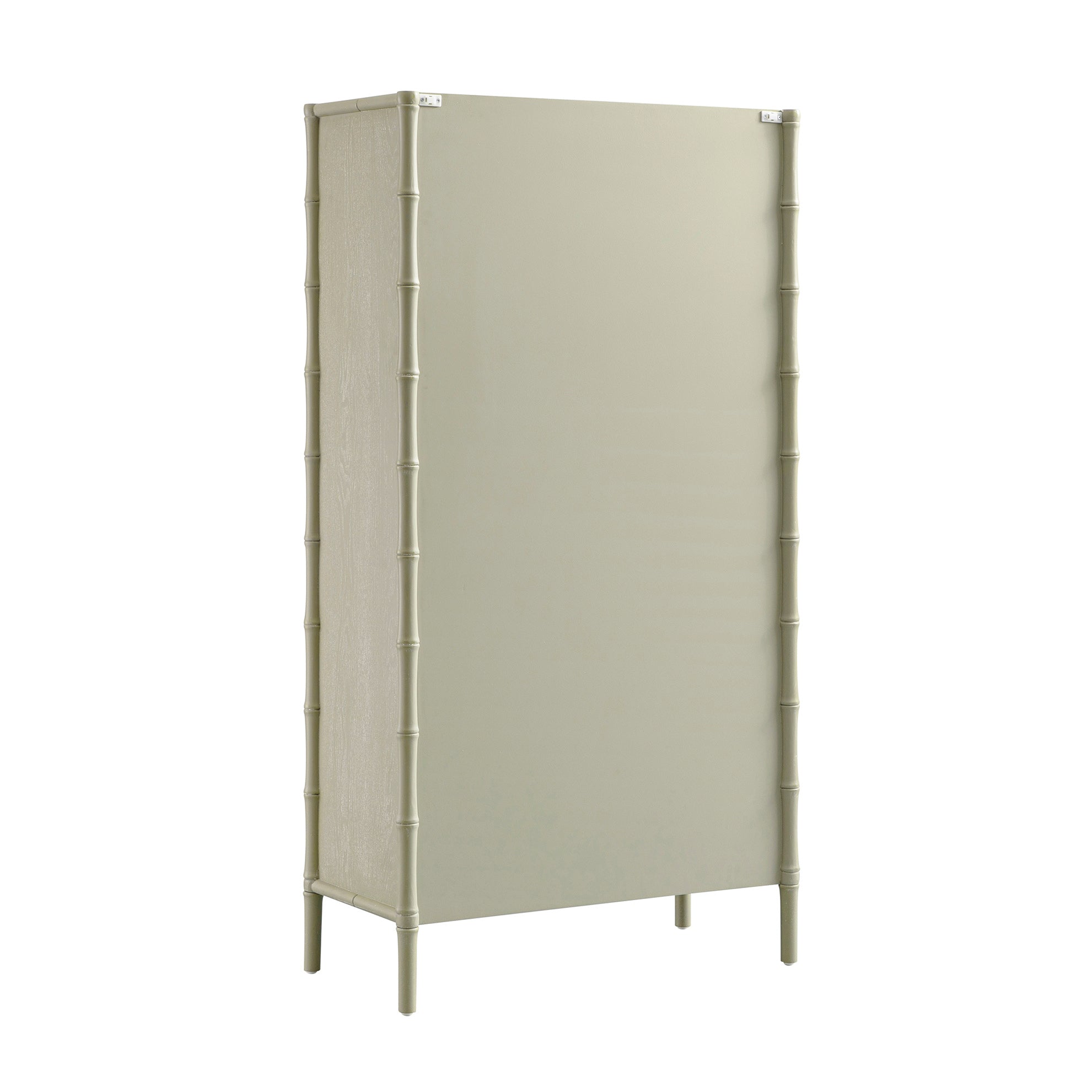 Elstowe Faux Bamboo and Fluted Glass 2-Door Cabinet, Sage Green