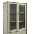 Elstowe Faux Bamboo and Fluted Glass 2-Door Cabinet, Sage Green