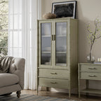 Elstowe Faux Bamboo and Fluted Glass 2-Door Cabinet, Sage Green