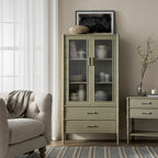 Elstowe Faux Bamboo and Fluted Glass 2-Door Cabinet, Sage Green
