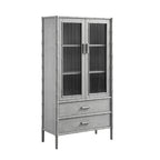 Elstowe Faux Bamboo and Fluted Glass 2-Door Cabinet, Warm Grey