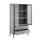 Elstowe Faux Bamboo and Fluted Glass 2-Door Cabinet, Warm Grey