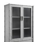 Elstowe Faux Bamboo and Fluted Glass 2-Door Cabinet, Warm Grey