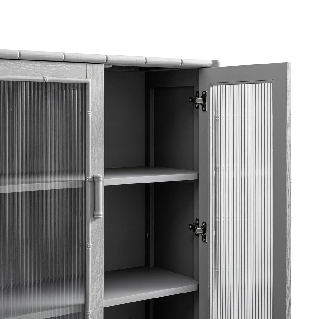 Elstowe Faux Bamboo and Fluted Glass 2-Door Cabinet, Warm Grey