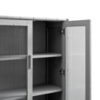 Elstowe Faux Bamboo and Fluted Glass 2-Door Cabinet, Warm Grey