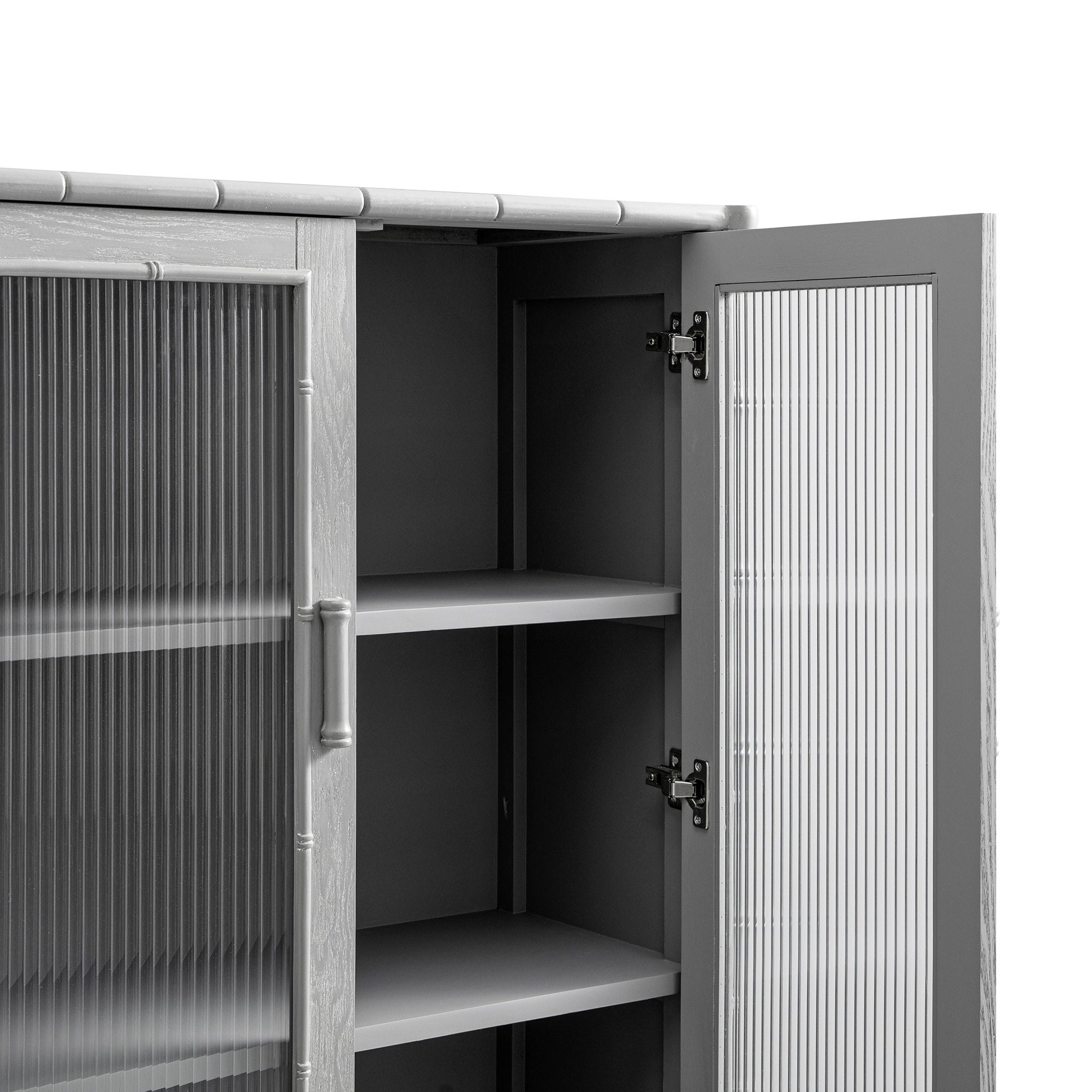 Elstowe Faux Bamboo and Fluted Glass 2-Door Cabinet, Warm Grey