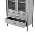 Elstowe Faux Bamboo and Fluted Glass 2-Door Cabinet, Warm Grey