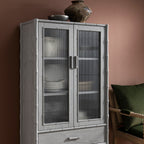 Elstowe Faux Bamboo and Fluted Glass 2-Door Cabinet, Warm Grey