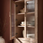 Elstowe Faux Bamboo and Fluted Glass 2-Door Cabinet, Nude Pink