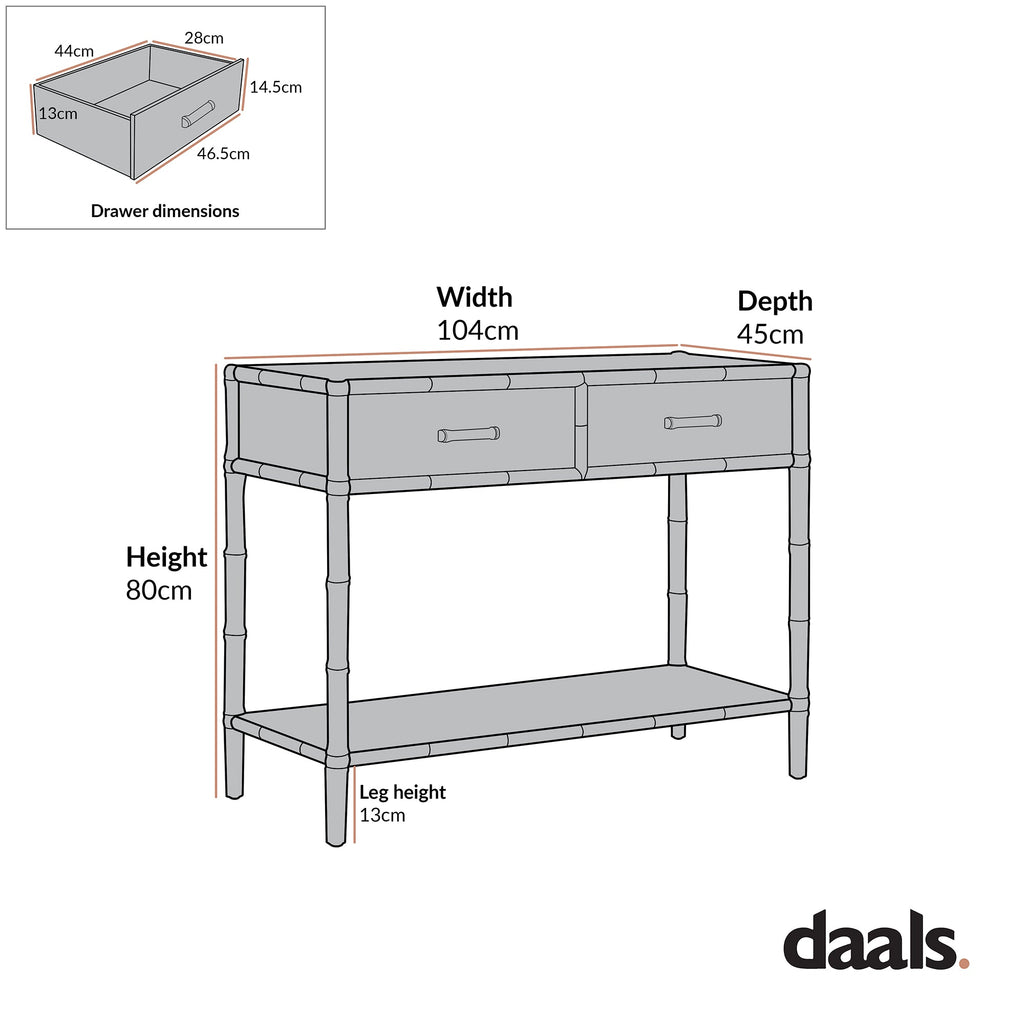 Elstowe Faux Bamboo 2-Drawer Console Table, Sage Green