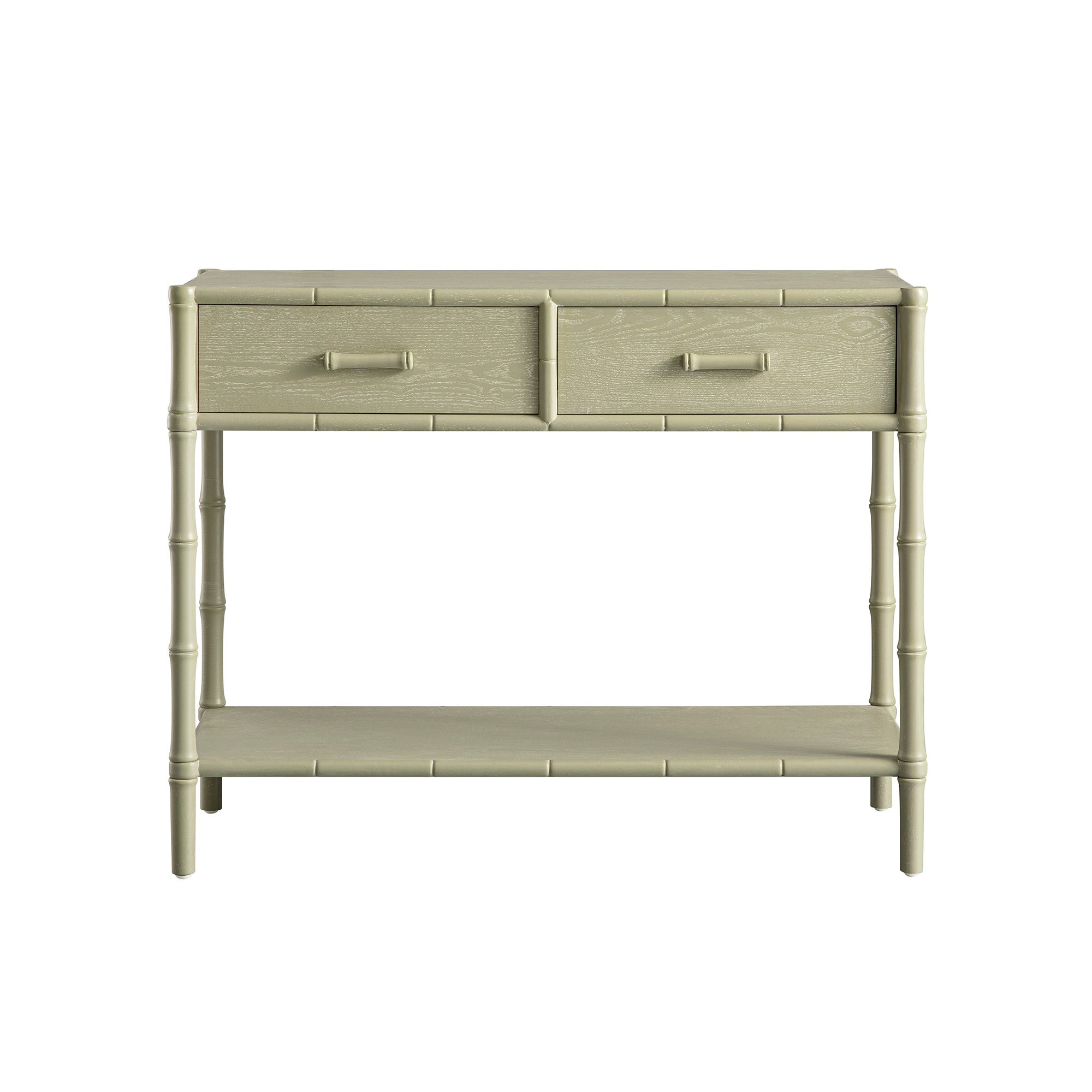 Elstowe Faux Bamboo 2-Drawer Console Table, Sage Green