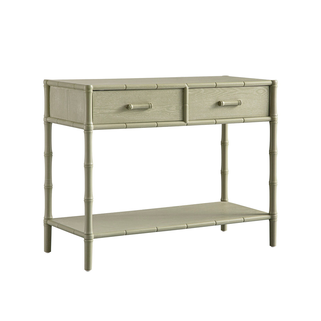 Elstowe Faux Bamboo 2-Drawer Console Table, Sage Green
