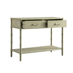 Elstowe Faux Bamboo 2-Drawer Console Table, Sage Green