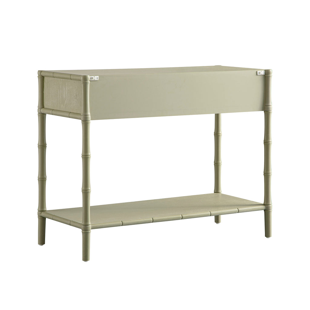 Elstowe Faux Bamboo 2-Drawer Console Table, Sage Green