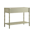 Elstowe Faux Bamboo 2-Drawer Console Table, Sage Green
