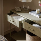 Elstowe Faux Bamboo 2-Drawer Console Table, Sage Green