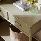 Elstowe Faux Bamboo 2-Drawer Console Table, Sage Green