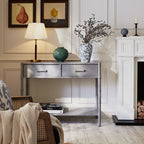 Elstowe Faux Bamboo 2-Drawer Console Table, Warm Grey