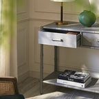 Elstowe Faux Bamboo 2-Drawer Console Table, Warm Grey