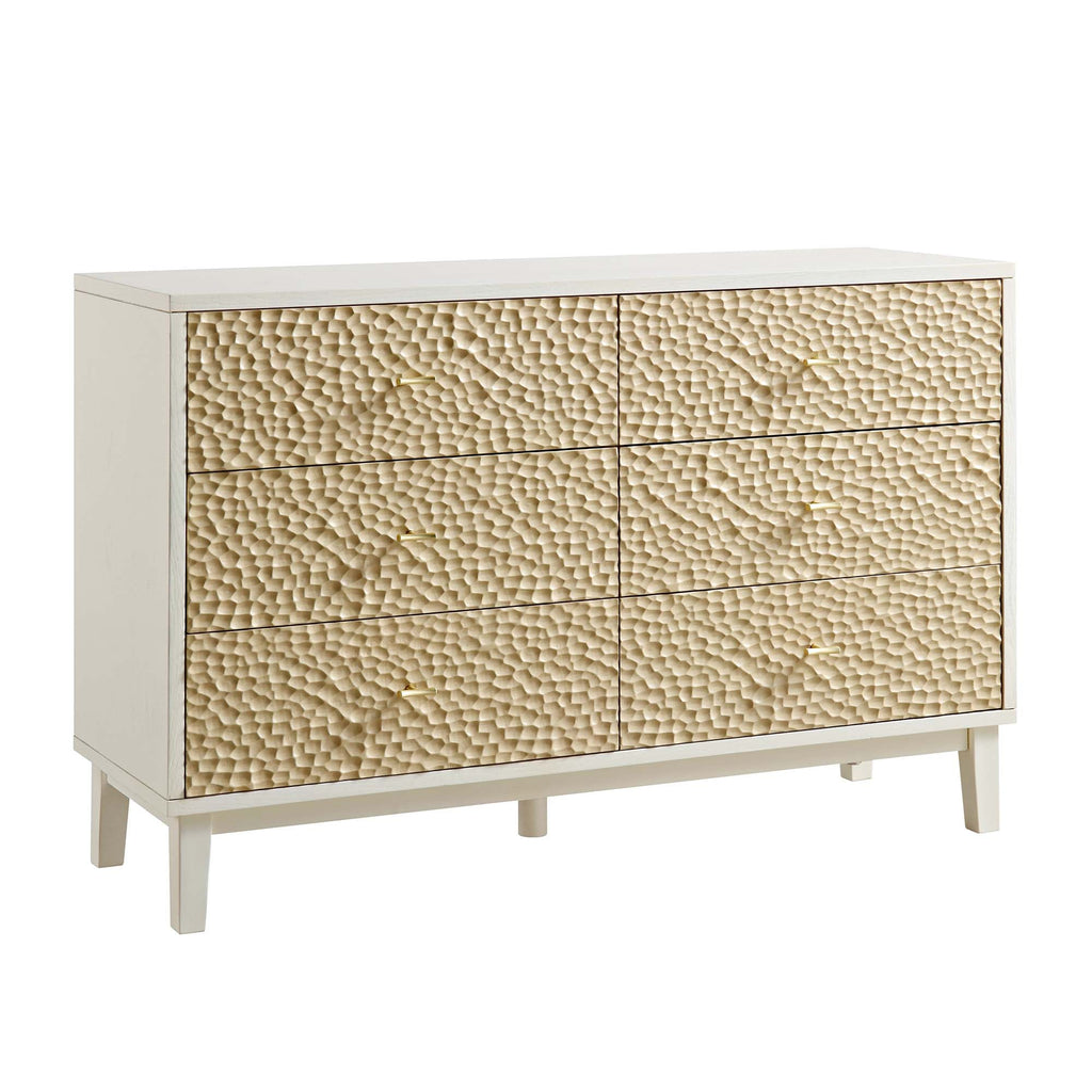 Bianca Chip Carved 6 Drawer Chest, Sand Beige & Ivory