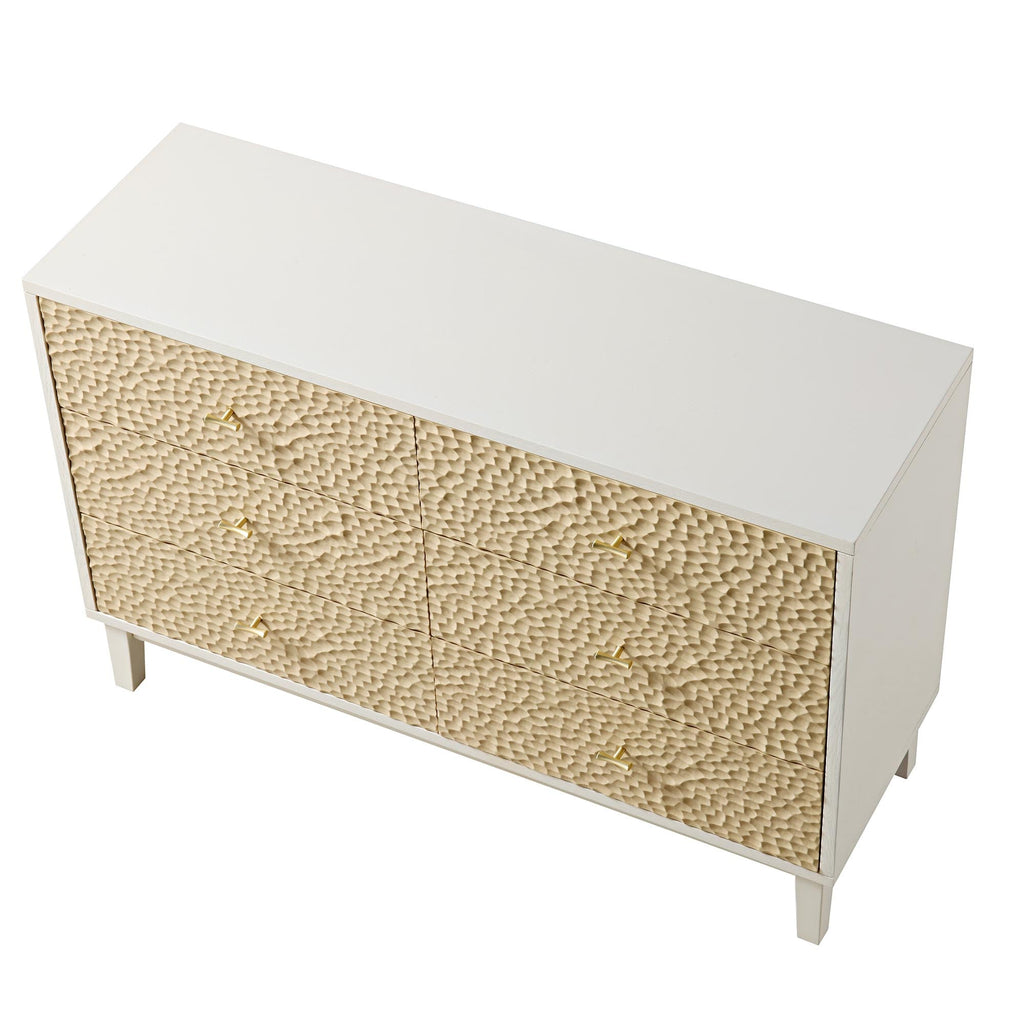Bianca Chip Carved 6 Drawer Chest, Sand Beige & Ivory