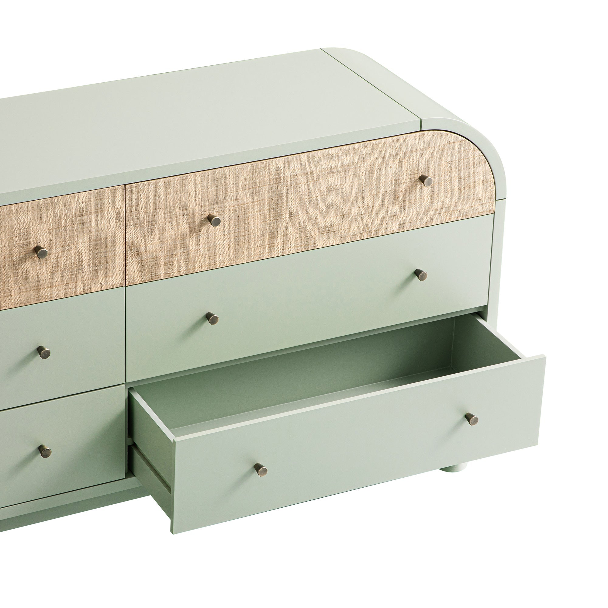 Maude Chest of 6 Drawers, Muted Pistachio Ash with Raffia