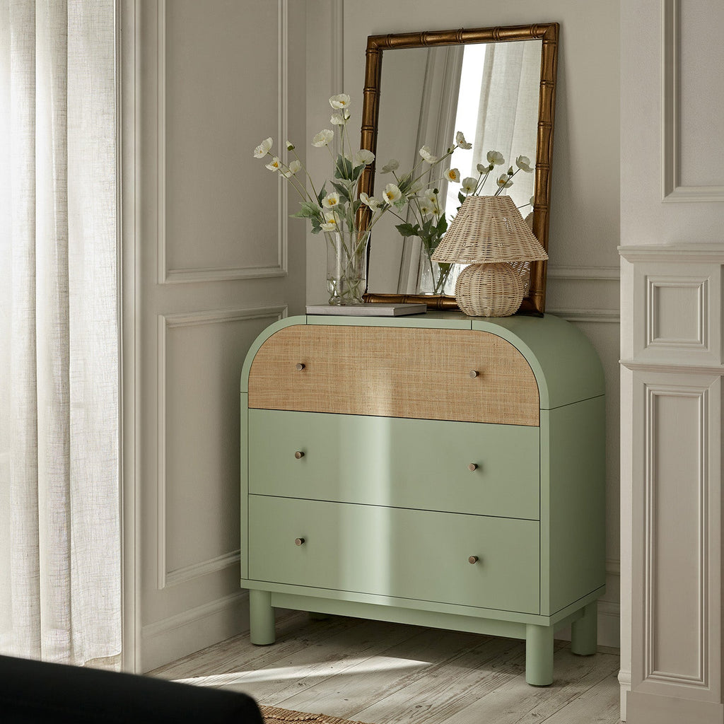 Maude Chest of 3 Drawers, Muted Pistachio Ash with Raffia