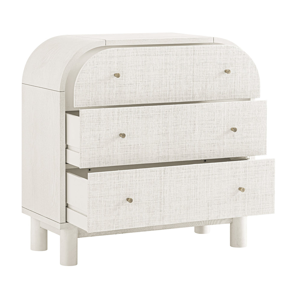 Maude Chest of 3 Drawers, Washed White Ash with Raffia