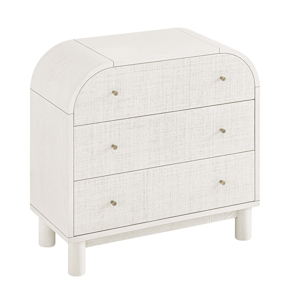 Maude Chest of 3 Drawers, Washed White Ash with Raffia