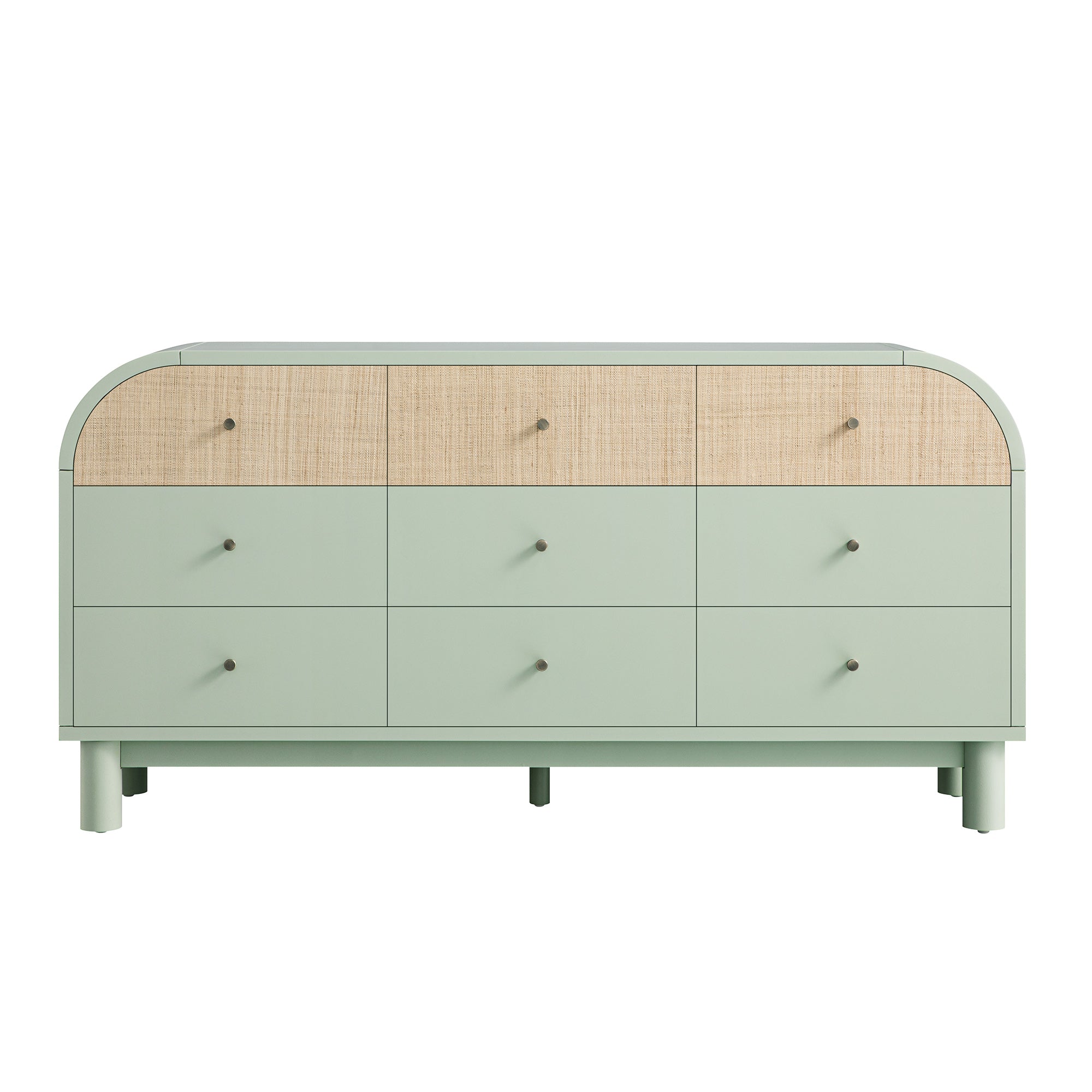 Maude 9 Drawer Chest, Muted Pistachio Ash with Raffia